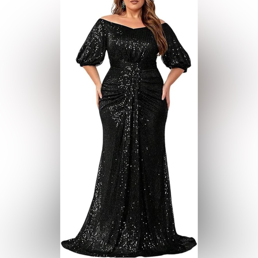 Women’s Plus Size XL Off Shoulder Sequin Formal Maxi Dress Evening Party Gowns